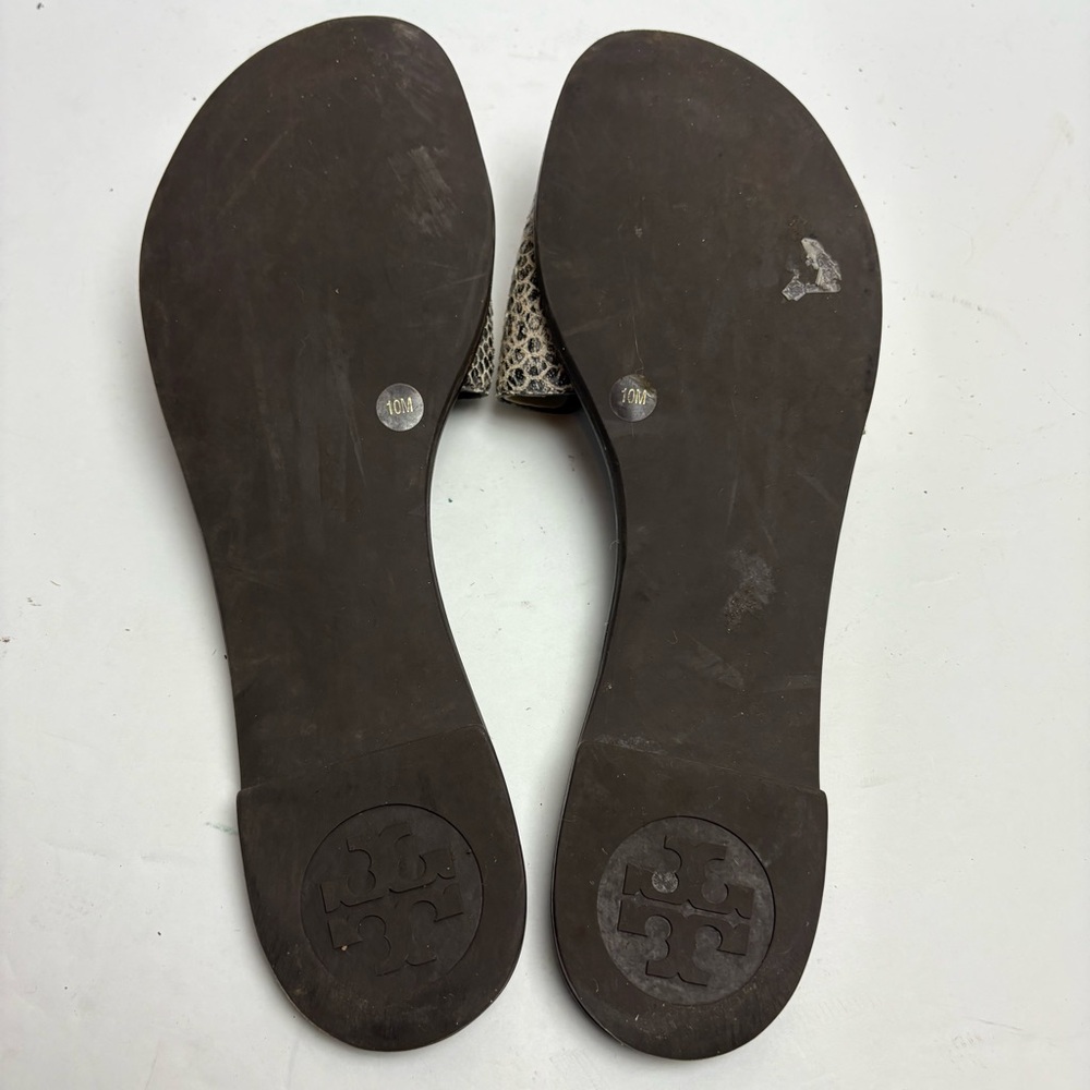 Tory Burch Gail-Pitone Rocha Snake Sandals Slides Gray Leather Size 10 - Picture 7 of 9